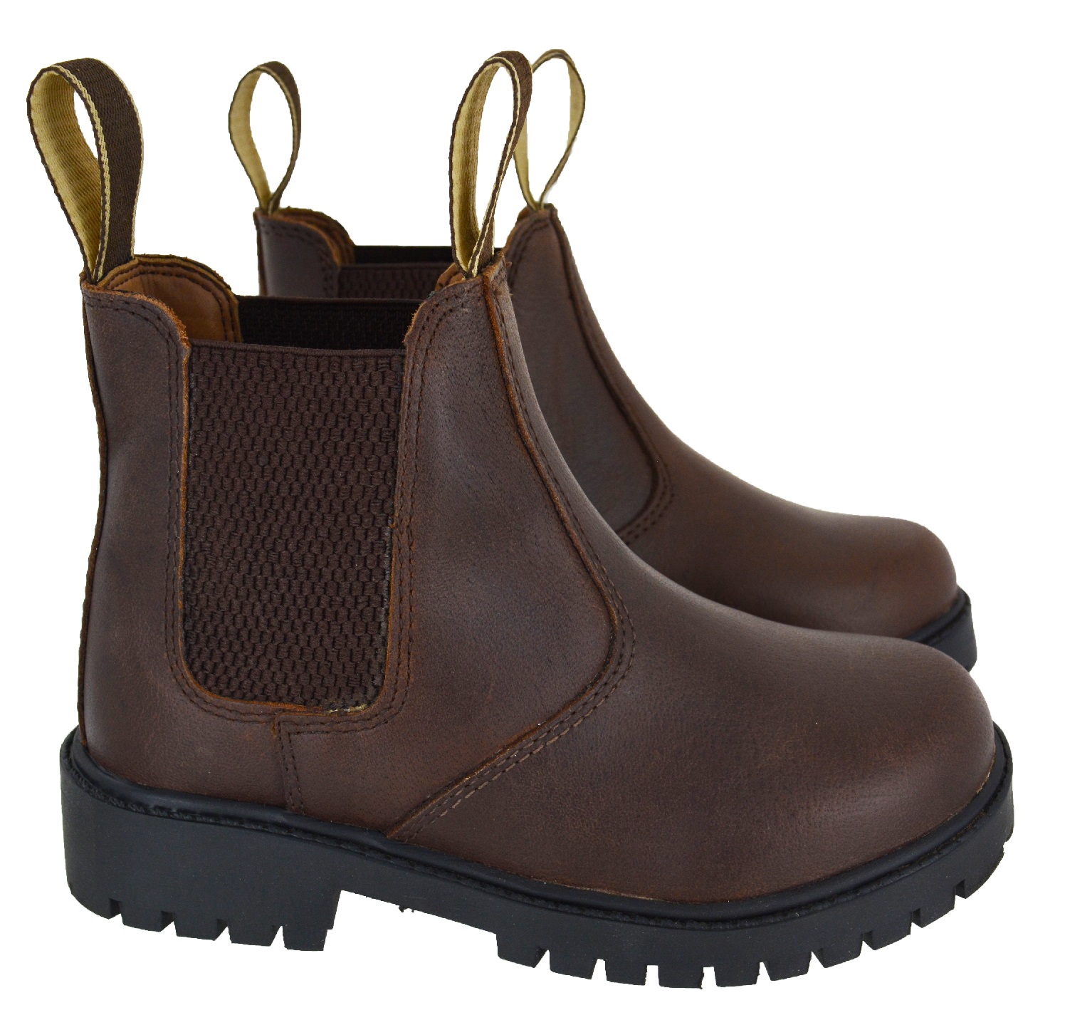 BOYS KIDS LEATHER CHELSEA DEALER ANKLE BOOTS PULL ON CHILDRENS BROWN